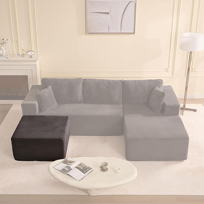 Afuson Cozy Square Ottoman, Comfortable Seating, No Assembly Required, Grey