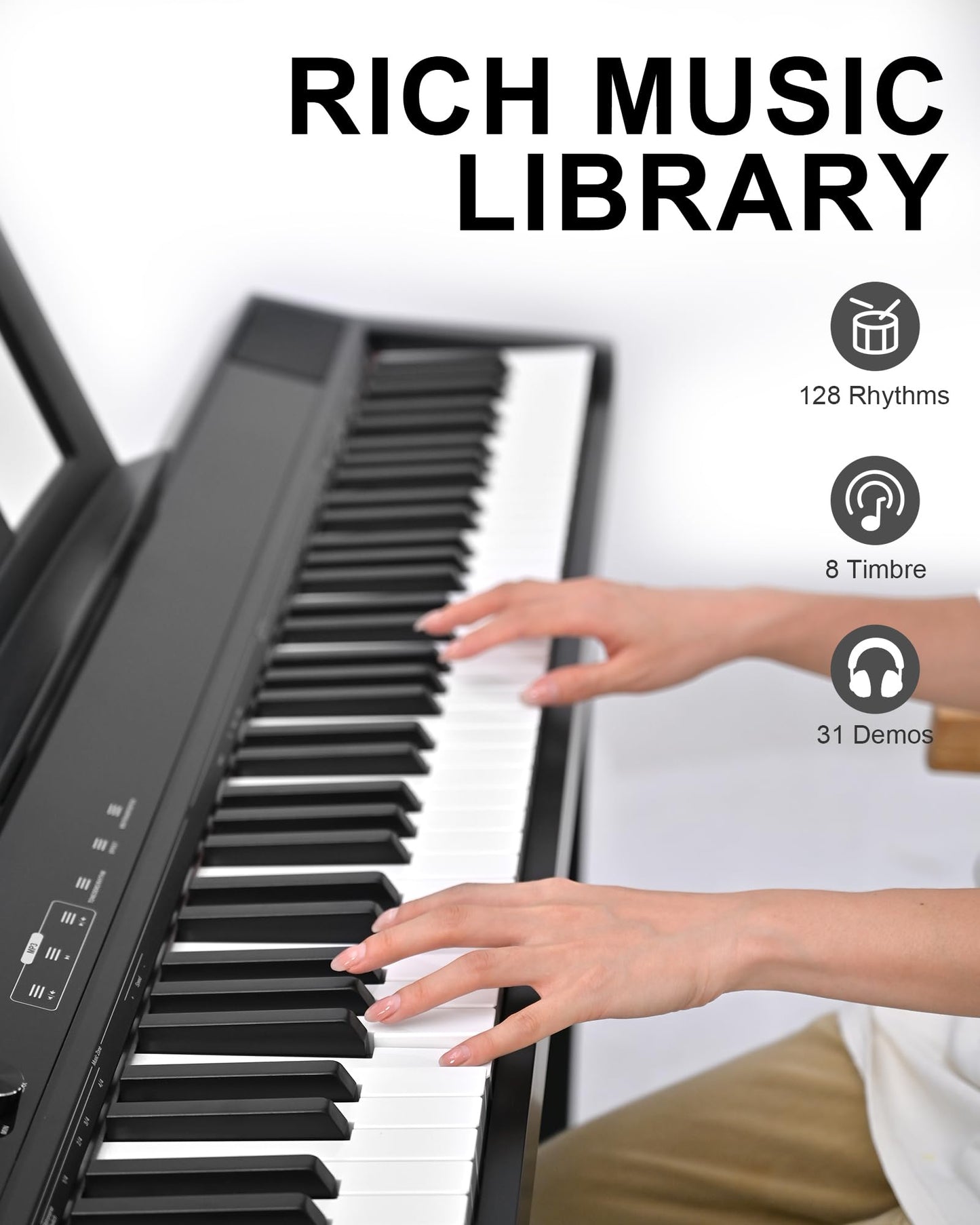 KEYIVOX S-200 Beginner Keyboard Piano - 88 Key Full-Size Weighted Digital Piano, Portable Electric Piano with Sustain Pedal, Power Supply, Dual Headphone Jack, USB-MIDI, and MP3 Player,Black