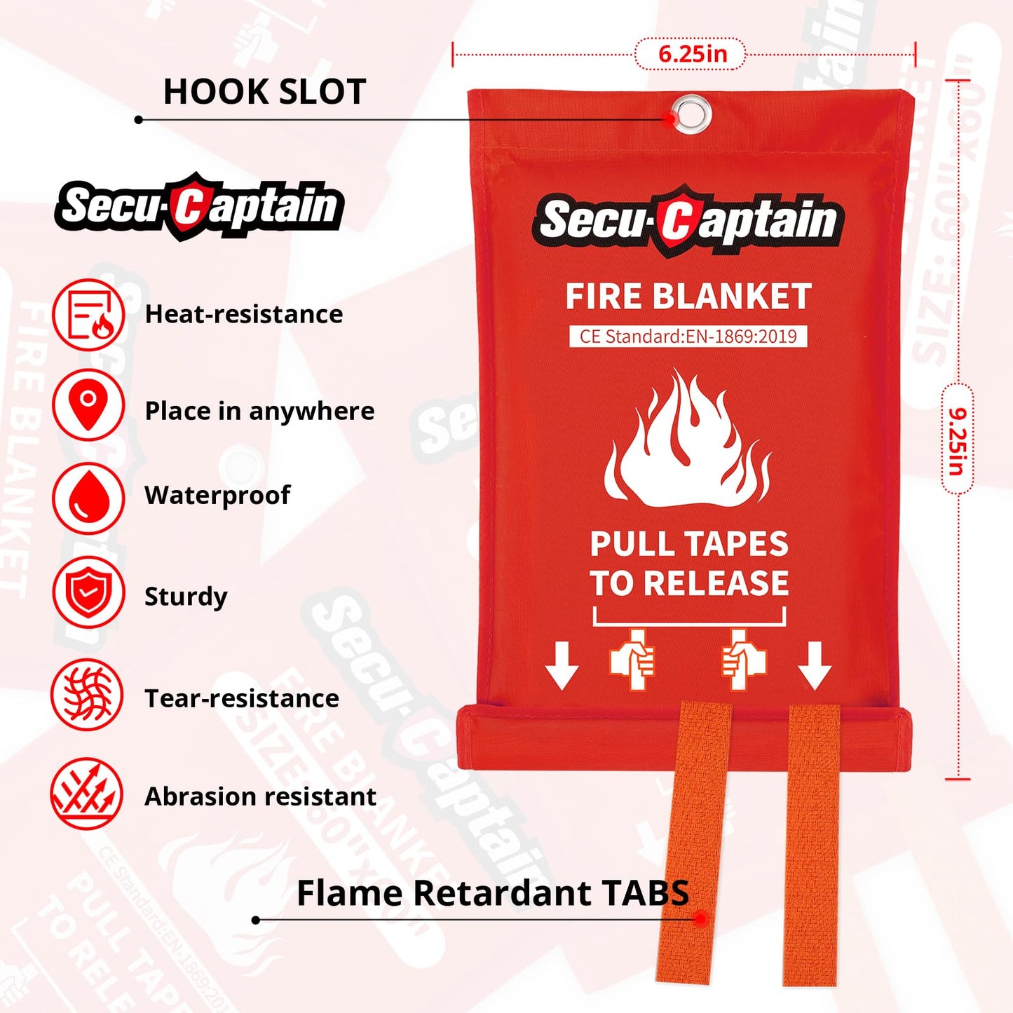 SecuCaptain Emergency Fire Blanket for Home and Kitchen - 4 Pack 40"x40" Flame Suppression Fiberglass Fire Blankets for House Camping Car Office Warehouse Survival Safety