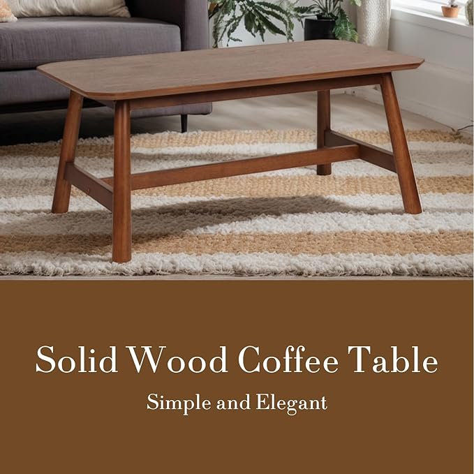 HEAH-YO 35.5” Coffee Table, Rectangle Coffee Tables with Wood Legs for Living Room Bedroom, Walnut Color