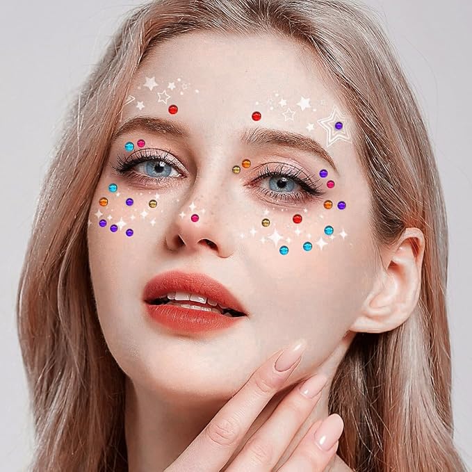 3090PCS Self Adhesive Pearl Stickers 3/4/5/6mm with Colored Pearl Rhinestones Stickers for Face, Stick on Body Crystal Jewels Makeup Glue for Face Eye Hair Nails Make up and Craft Home Decor