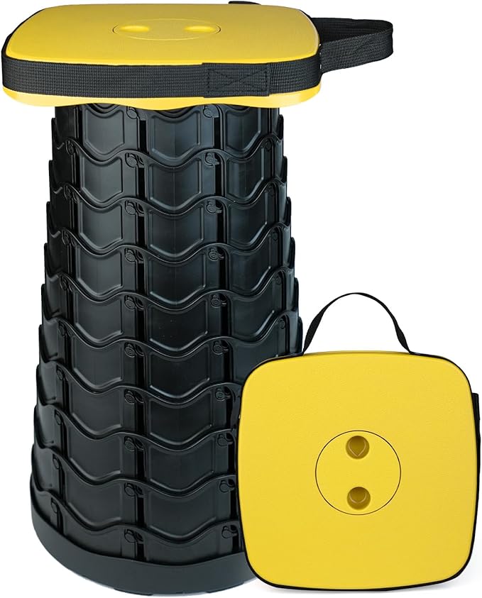 Outward Gear Upgraded Folding Stool Collapsible Portable Chairs Sturdy Heavy Duty 550lbs Load Capacity Telescopic Stool for Camping Travel Hiking (Yellow)