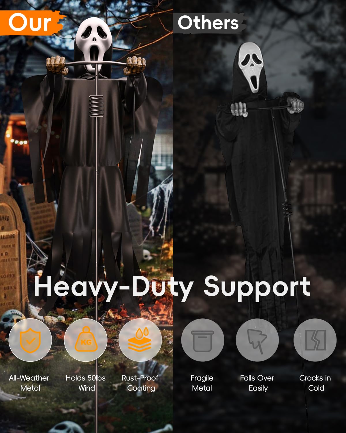 COOLWUFAN Halloween Flying Scarecrow Ghost with Metal Pole, Large Scary Spooky Scarecrows Ghosts, Creepy Grim Animated Halloween Decorations for Outdoor Yard Porch Lawn Garden, Party (1 Pack)
