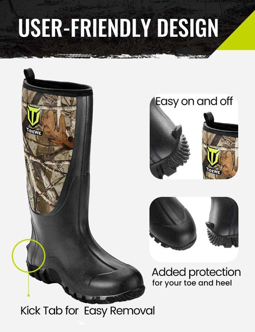 TIDEWE Rubber Boots for Men Multi-Season, Waterproof Rain Boots with Steel Shank, 6mm Neoprene Sturdy Rubber Outdoor Hunting Boots Size 12 (Next Camo G2)