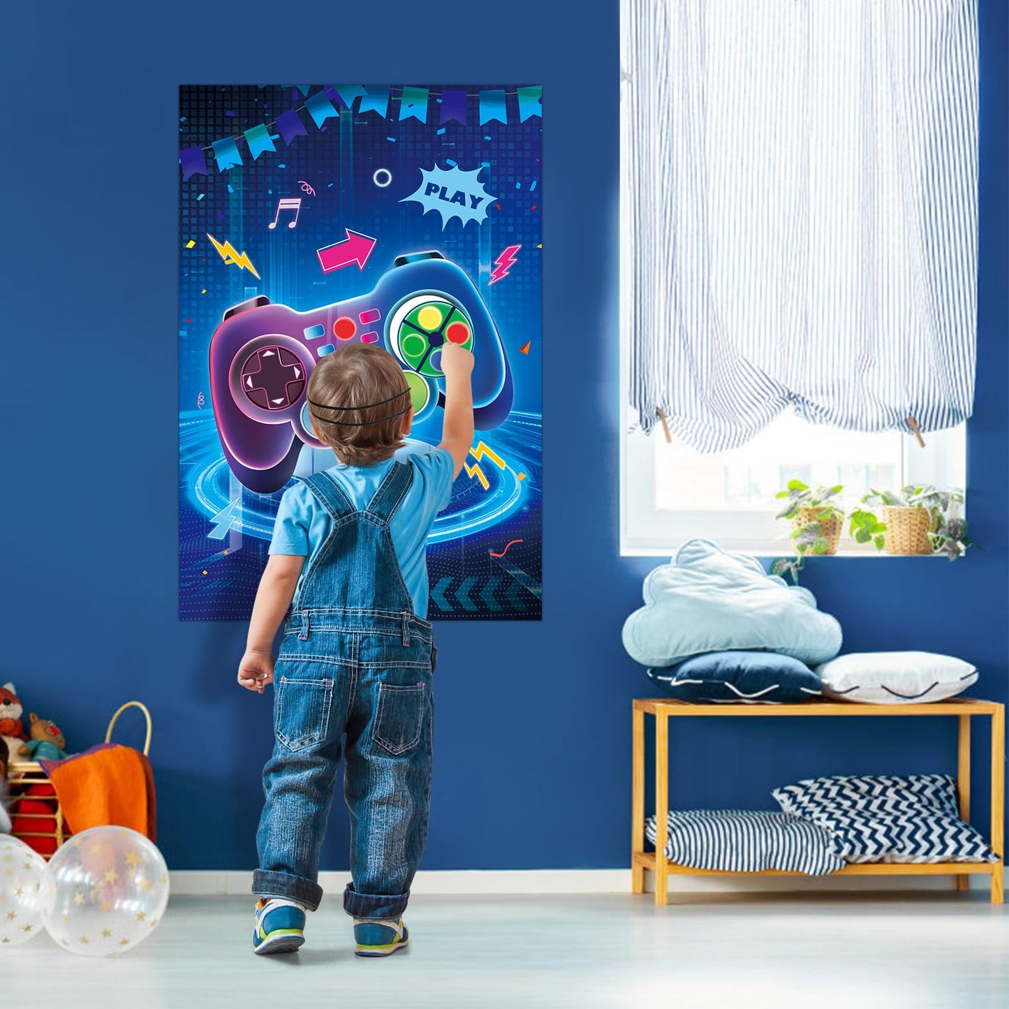 Hooqict Pin The Button on The Video Game Birthday Party Games for Kids - Large Poster with 36 Button Stickers - Party Decorations and Supplies