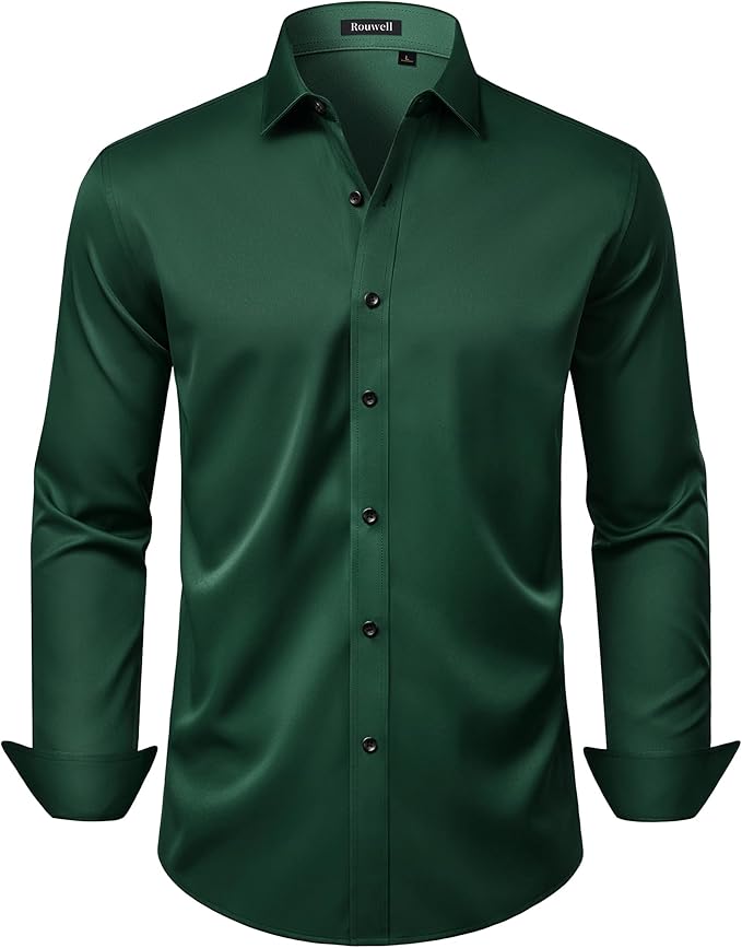 ROUWELL Mens Wrinkle Free Dress Shirts Stretch Business Button Down Shirt Formal Long Sleeve Wedding Casual Shirts