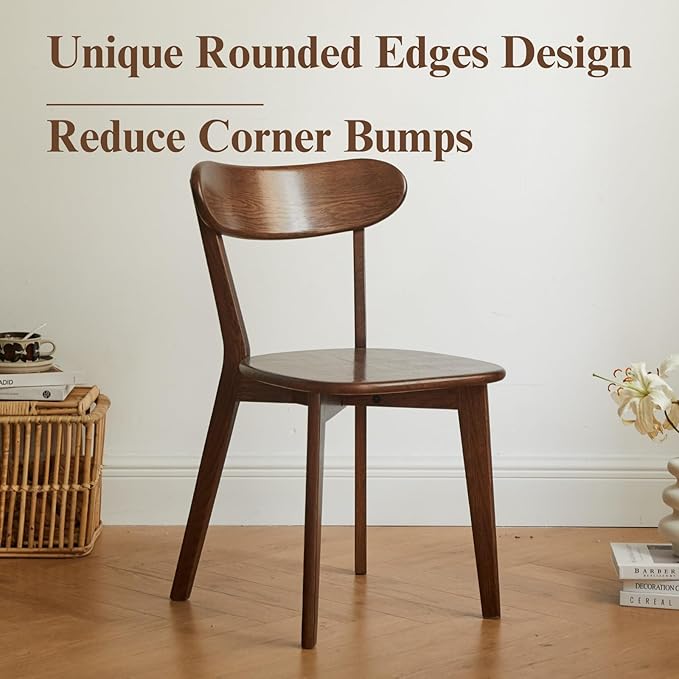 Hymus 100% Solid Oak Wood Dining Room Chairs - Practical Kitchen Chairs for Dining Room, Kitchen, Living Room (2, Walnut)