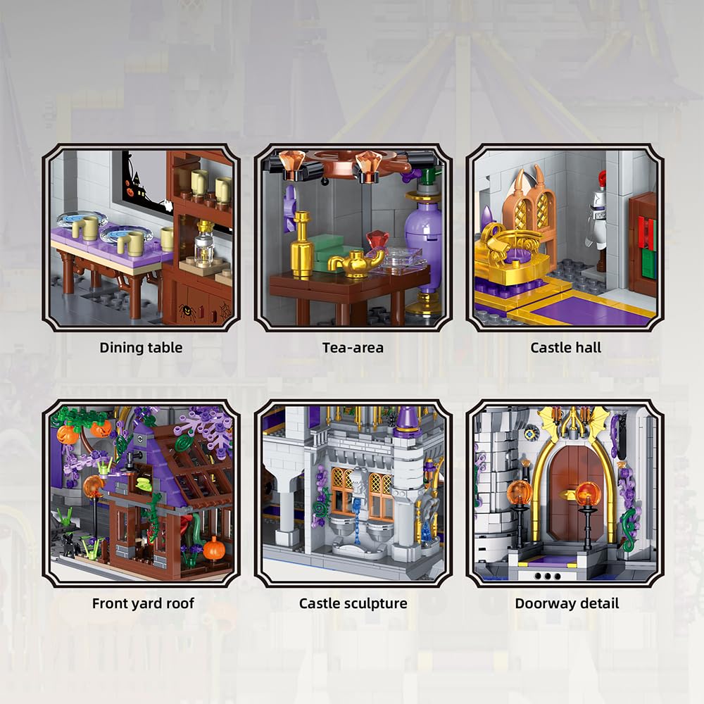 MISINI 33210 Halloween Magic Castle Building Block Set, 8514 Pieces Big Modular House Building Kit for Adults, Street View Castle Model Toy Building Bricks Set, MOC Collectible Construction Toy Gift
