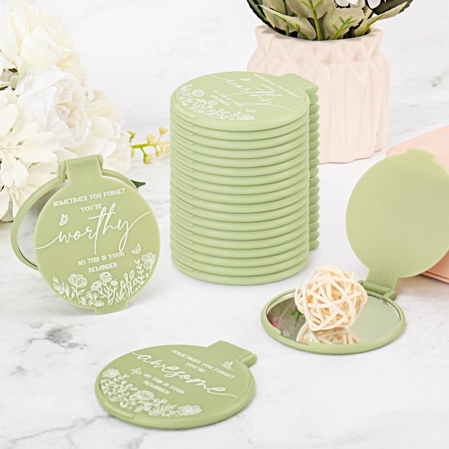 HSDSH 100 Pcs Inspirational Compact Mirror Bulk Small Pocket Mirror Purse Round Portable Folding Makeup Mirror Mini Compact Mirr