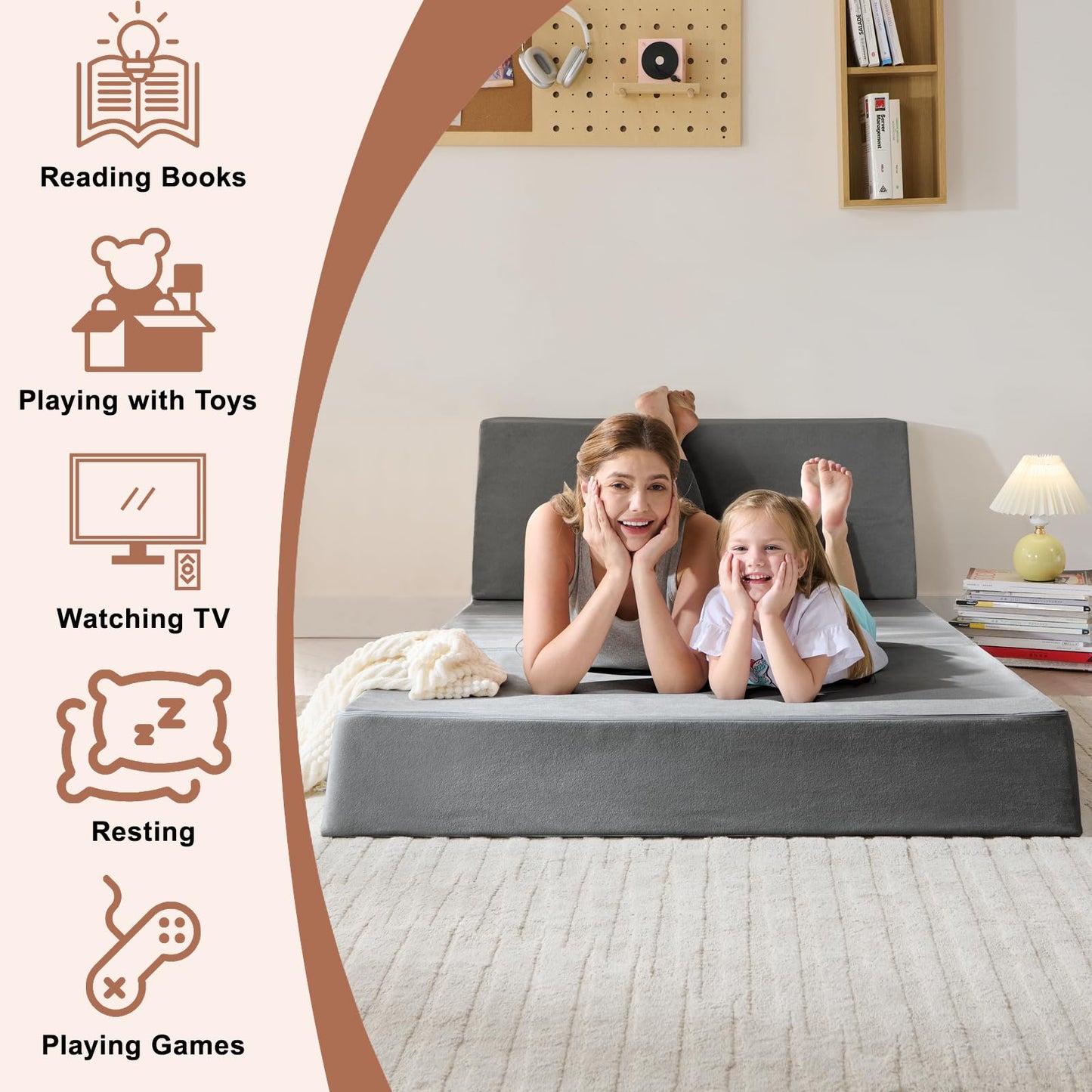 Rilelola Folding Sofa Bed, Sleeper Chair and Futon Couch, Convertible Sofa Bed, Floor Sofa for Living Room/Guest Room/Dorm/Home Office, Twin Size, Dark Gray