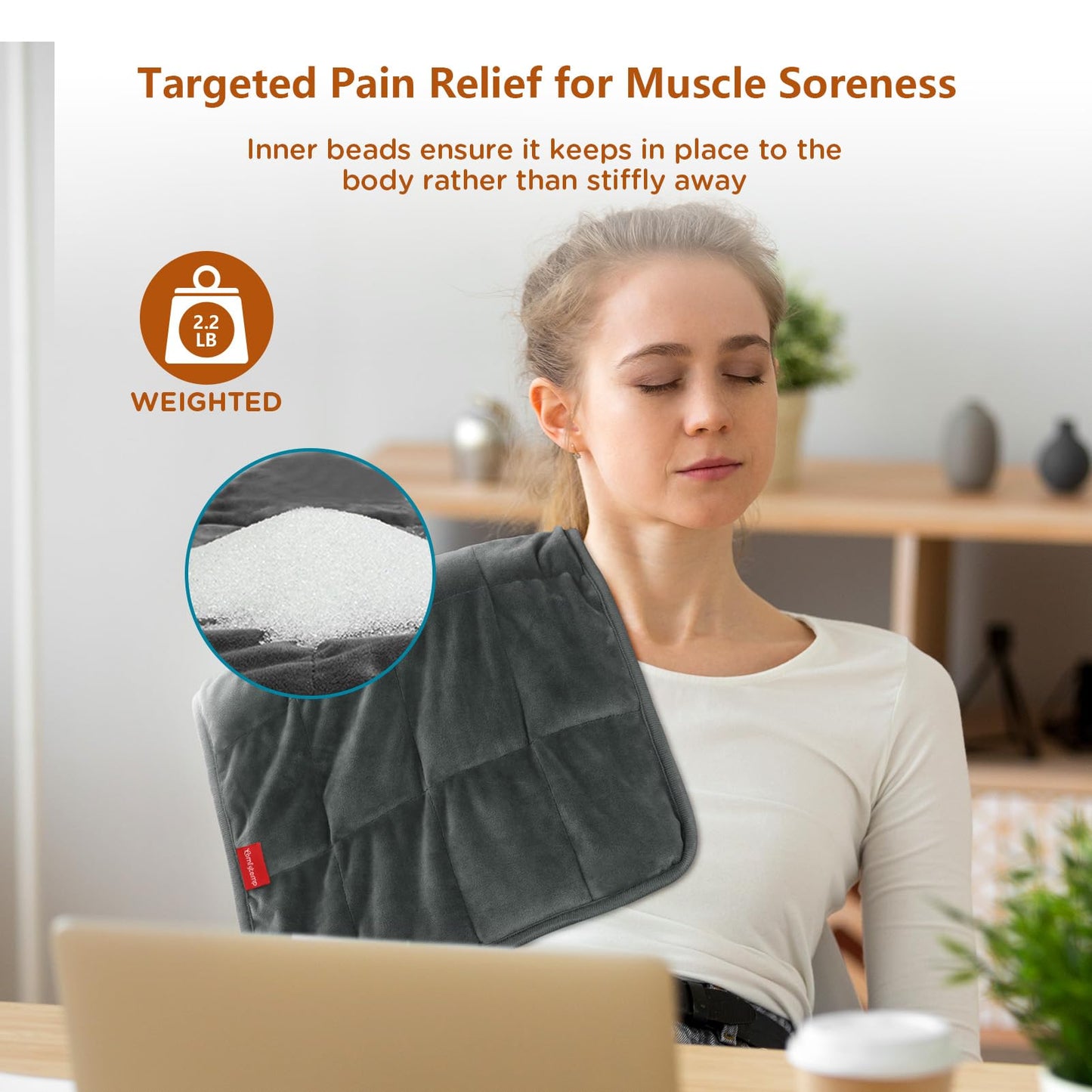 Comfytemp Weighted Heating Pad for Back & Cramps, 2.2lb Electric Neck Shoulder Heat Pad, Birthday Gifts for Women Men Mom Dad, 2H Auto-Off, 12x24, Washable, Gray