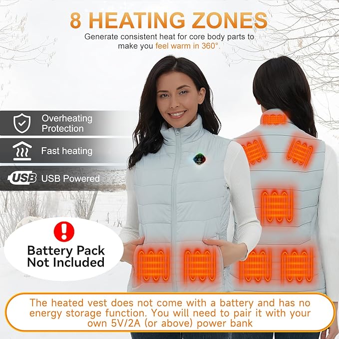 KOVNLO Heated Vest Women, (Battery Pack Not Included) Smart Controller With Lights-out, Electric Warming Heated Jackets