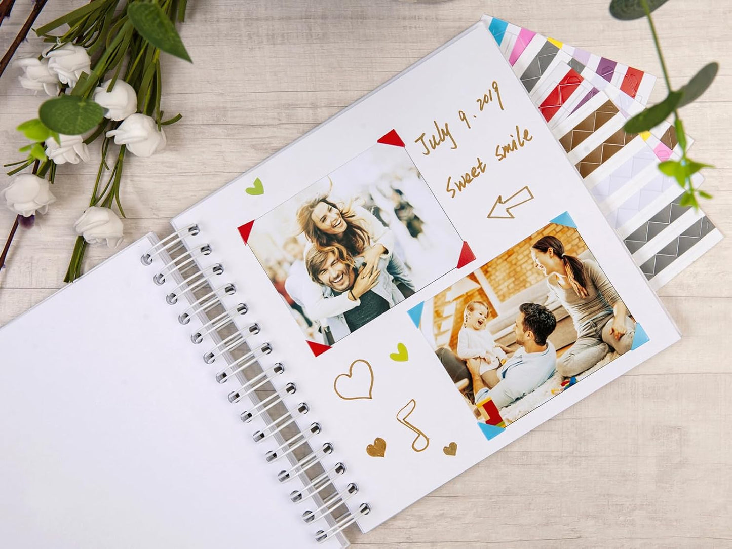 potricher 8 x 8 Inch DIY Scrapbook Photo Album 80 Pages Thick Kraft Blank White Paper Memory Book for Wedding and Anniversary Family (White, 8 Inch)