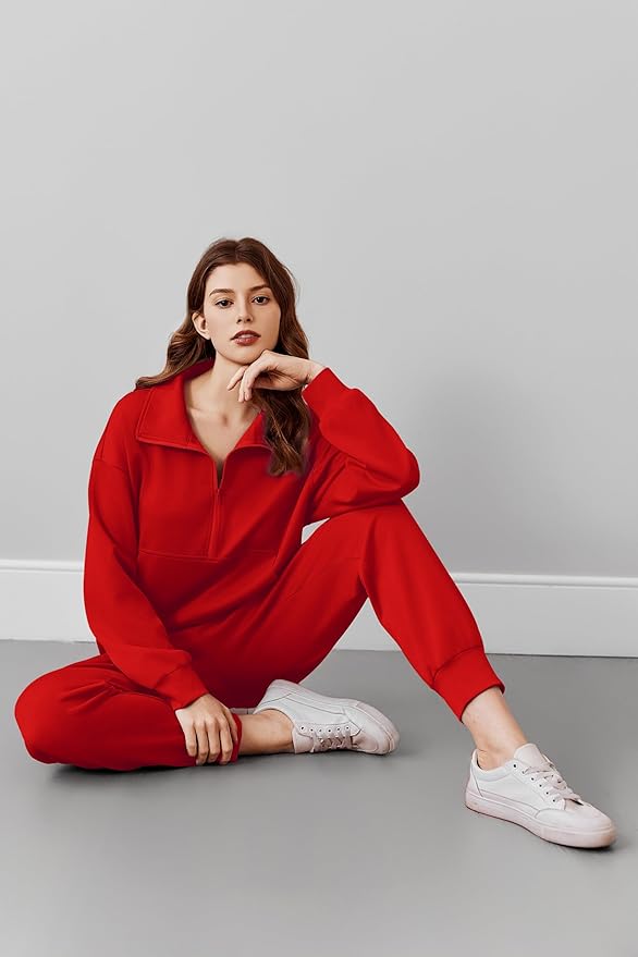 PINSPARK 2 Piece Sets for Women 2025 Fall Travel Outfits Long Sleeve Tracksuit Joggers Sets Half Zip Sweatsuit Matching Set