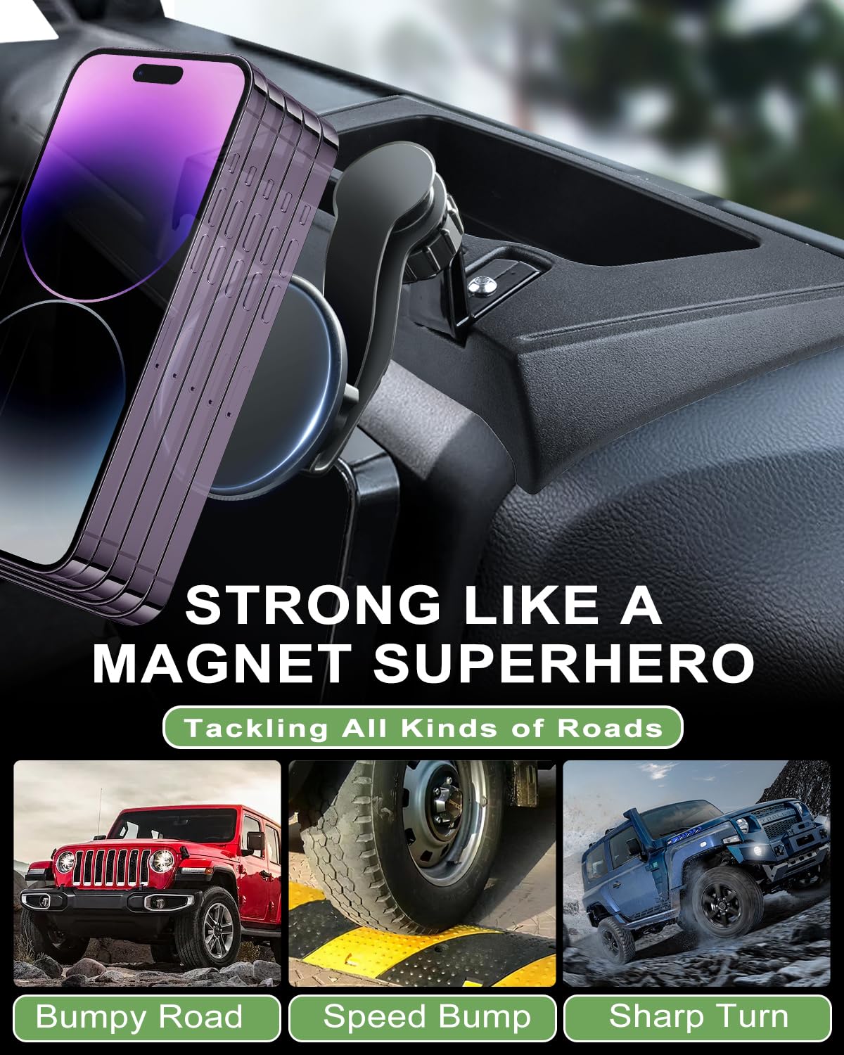 Zkjayoe Magnetic Phone Mount For Jeep 2011-2017 Wrangler Jk Jku - Dashboard Phone Holder With Magsafe For Jeep Wrangler Accessor