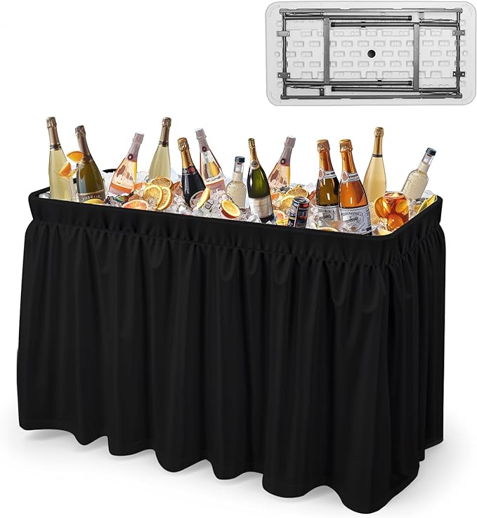 VINGLI 4 Foot Folding Party Ice Cooler, Portable Tailgate Camp Fishing Cleaning Table, Plastic with Matching Skirt, Ice Ta...