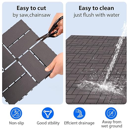 36 PCS 12x12 Inch Interlocking Deck Tiles - Waterproof All-Weather Outdoor Patio Flooring for Pool, Balcony, Backyard, Porch & Garden, Coffee