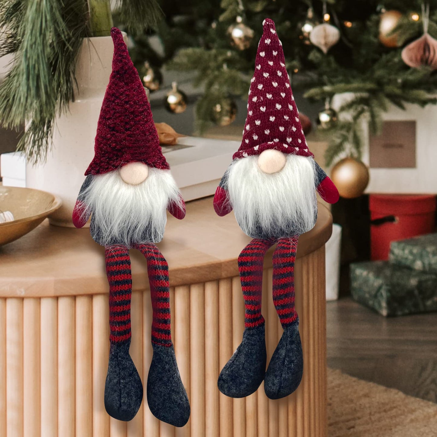 4PCS Needle Christmas Gnome Plush Woven Santa Claus, Handmade, Table Decorations, Home Decorations, Fireplace Decorations, Christmas Decorations (red Long Legs Mixed)