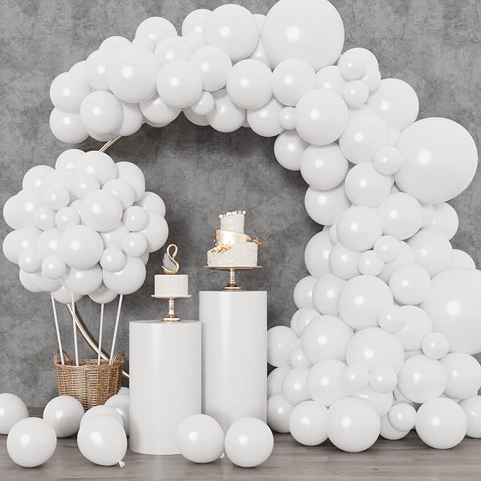 RUBFAC 129pcs White Balloons Different Sizes 18 12 10 5 Inch for Garland Arch,Party Latex Balloons for Birthday Party Wedd...