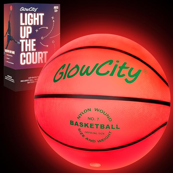 GlowCity Glow in The Dark Basketball - Sizes 5, 6, 7 Light Up Ball for Kids, Teens & Adults - Red Glow for Outdoor Games -...