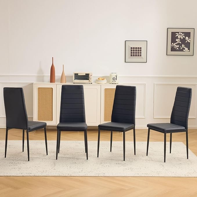 Karl home Dining Chairs Set of 4, PU Leather Balck Kitchen Chairs with Padded High Back & Foot Cap Protection for Dining K...