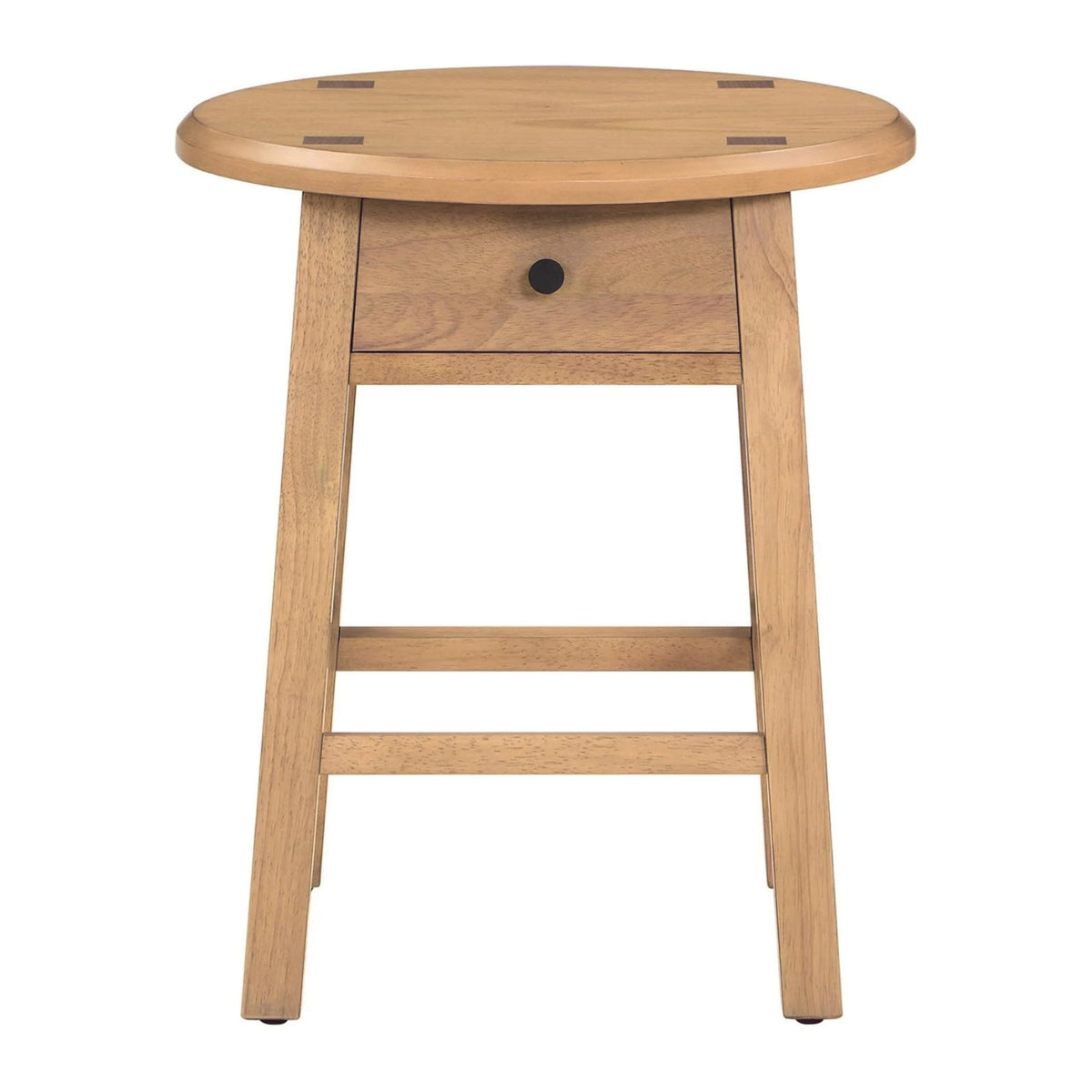 Set of 2 Solid Rubberwood Round Side Tables with Drawer, Natural Oak Painted Finish Sofa End Tables & Nightstands for Living Room, Bedroom