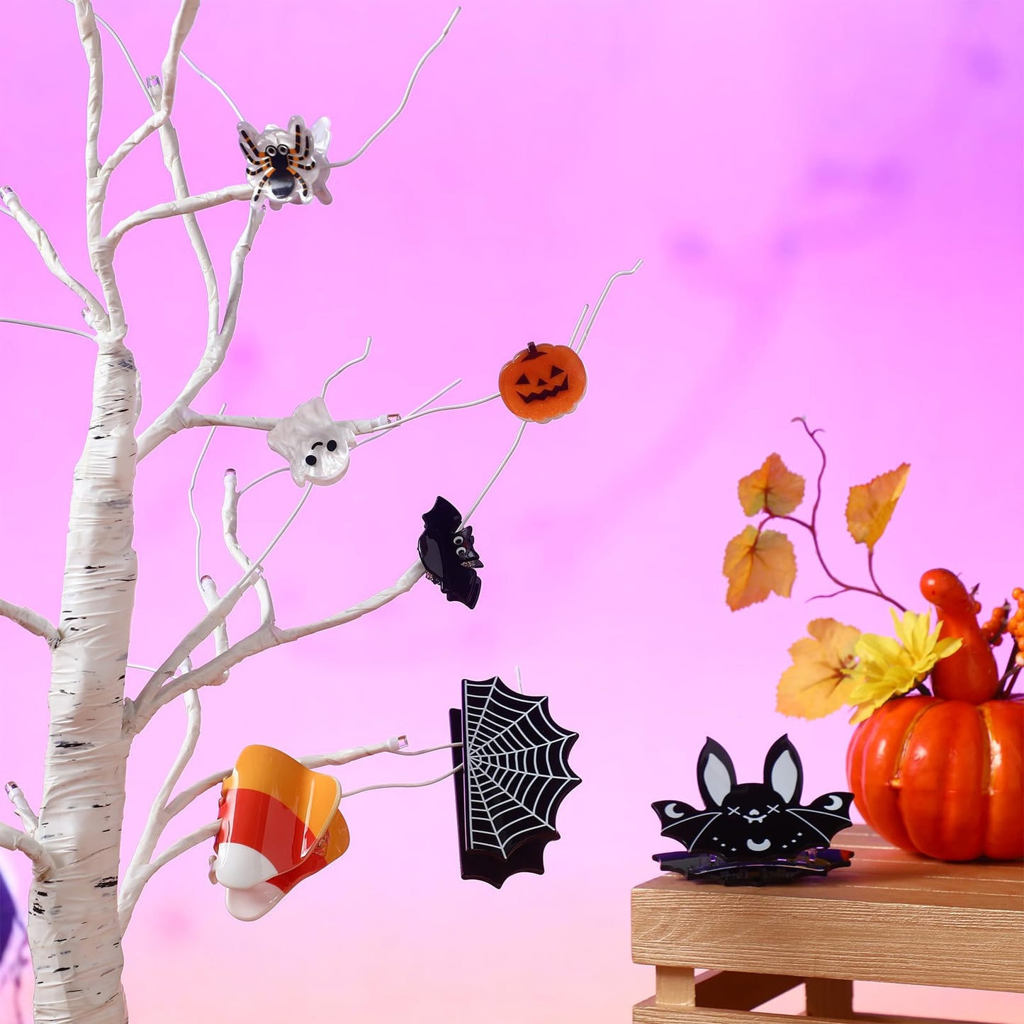 Capoda 11 Pcs Mini and Big Halloween Hair Claw Clips Set Ghost Bat Pumpkin Spider Web Candy Corn Designs Cute Hair Jaw Clips Acc