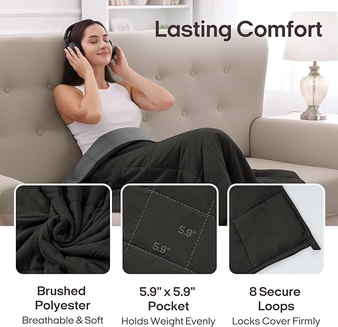 ZonLi Weighted Blanket for Adults (60"x80", 20lbs, Grey/Black) Queen Size High Breathability Cooling Heavy Blanket, Soft Material with Premium Glass Beads, All-Season, Easy Care