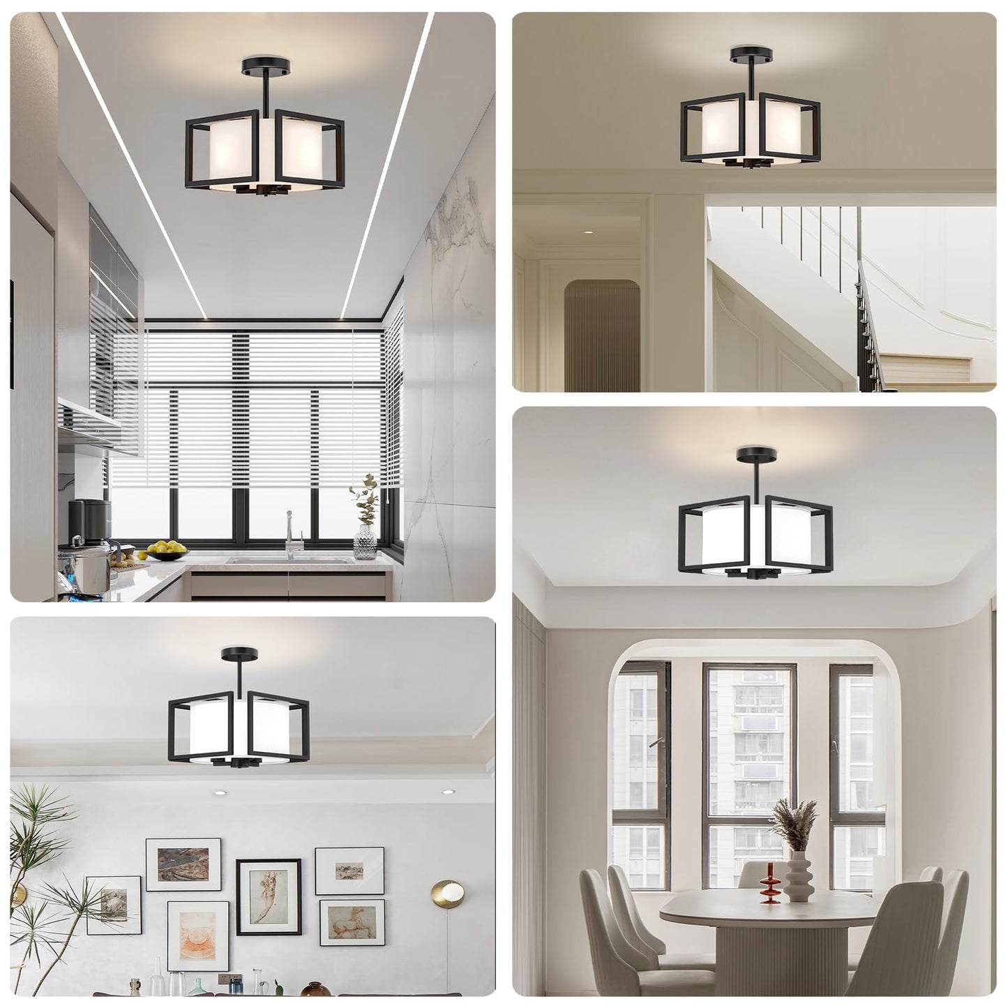Modern Ceiling Light Fixture - Easric Semi Flush Mount Ceiling Light Industrial Light Fixtures Ceiling Mount with Fabric Shade Black Metal Frame Drum Ceiling Lights for Bedroom,Hallway,Kitchen