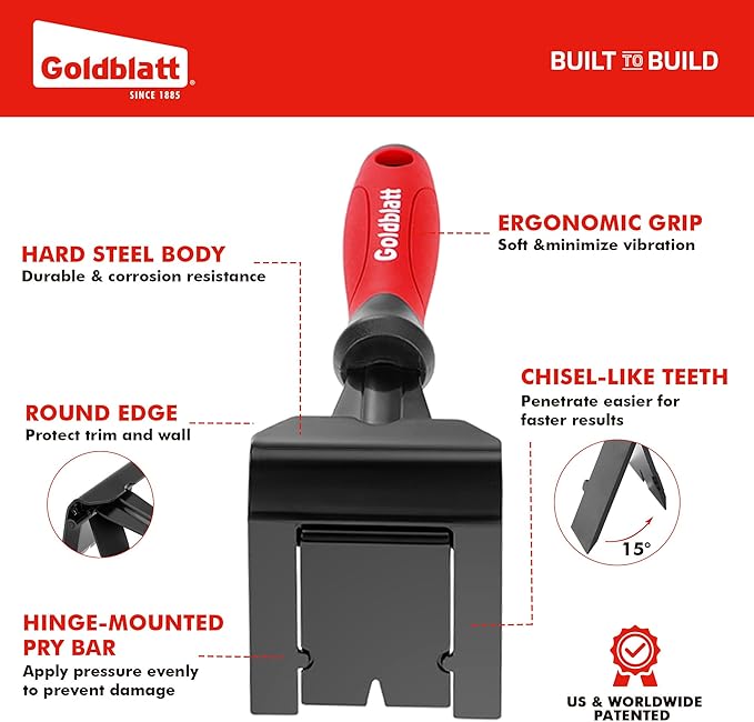 Goldblatt Trim Removal Tool, 3-Inch Baseboard Removal Tool for No-damage the surface, Heavy Duty Pry Bar Removal Multi-Tool for Carpet Tack Strip, Baseboard, Molding, Siding and Flooring Removal