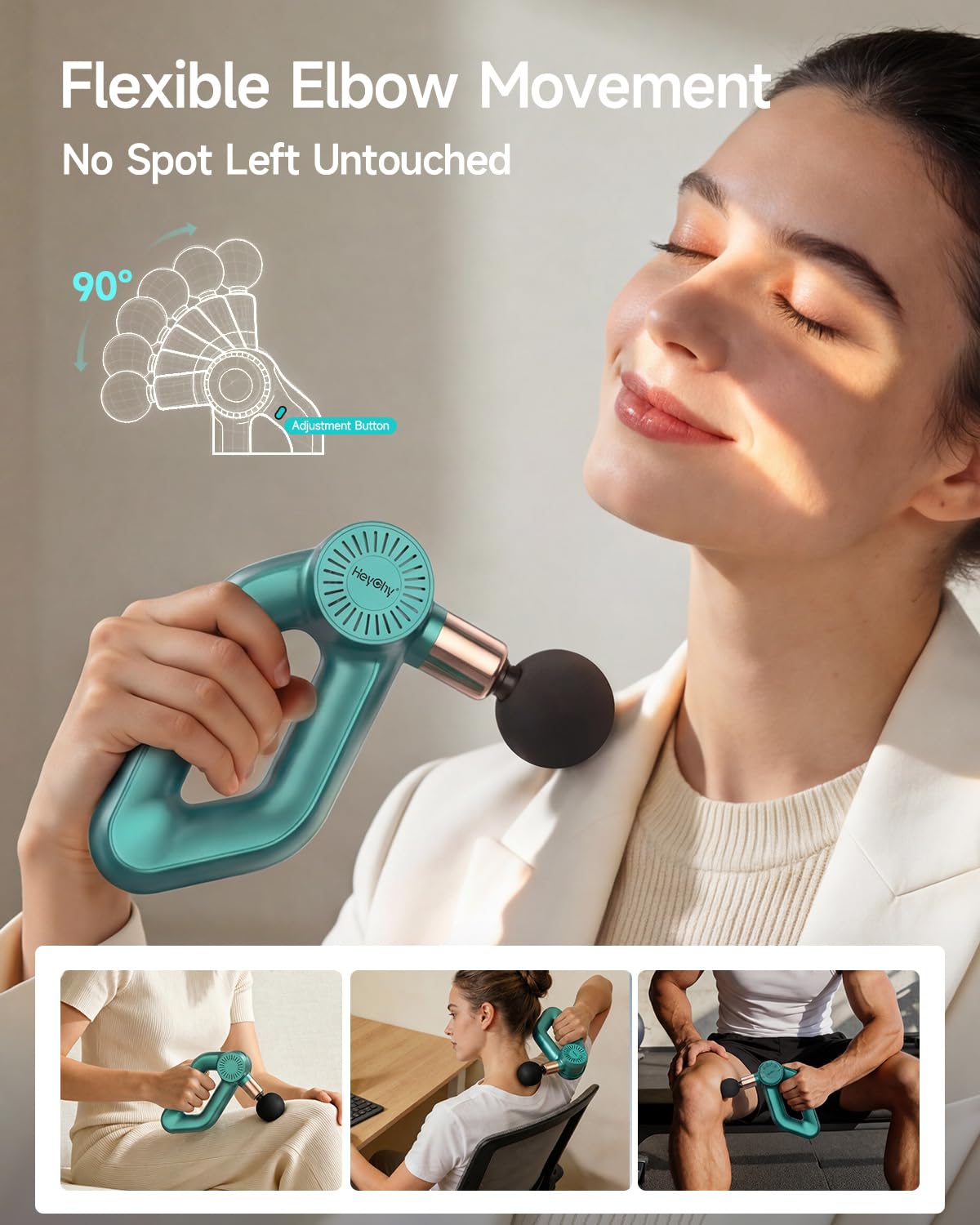 HEYCHY Percussion Massage Gun Deep Tissue with Adjustable Amplitude for Muscle Relief, Professional Handheld Massager for Neck, Back, Shoulder, Leg, Ideal for Men, Athletes, Green