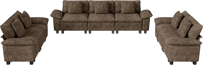 MIXPATIO Cloud Couch Sectional Sofa Set, Plush 24.4-Inch Deep 7-Seat Sectional with Velvety Chenille & Removable Arms for Living Room and Apartment, Taupe