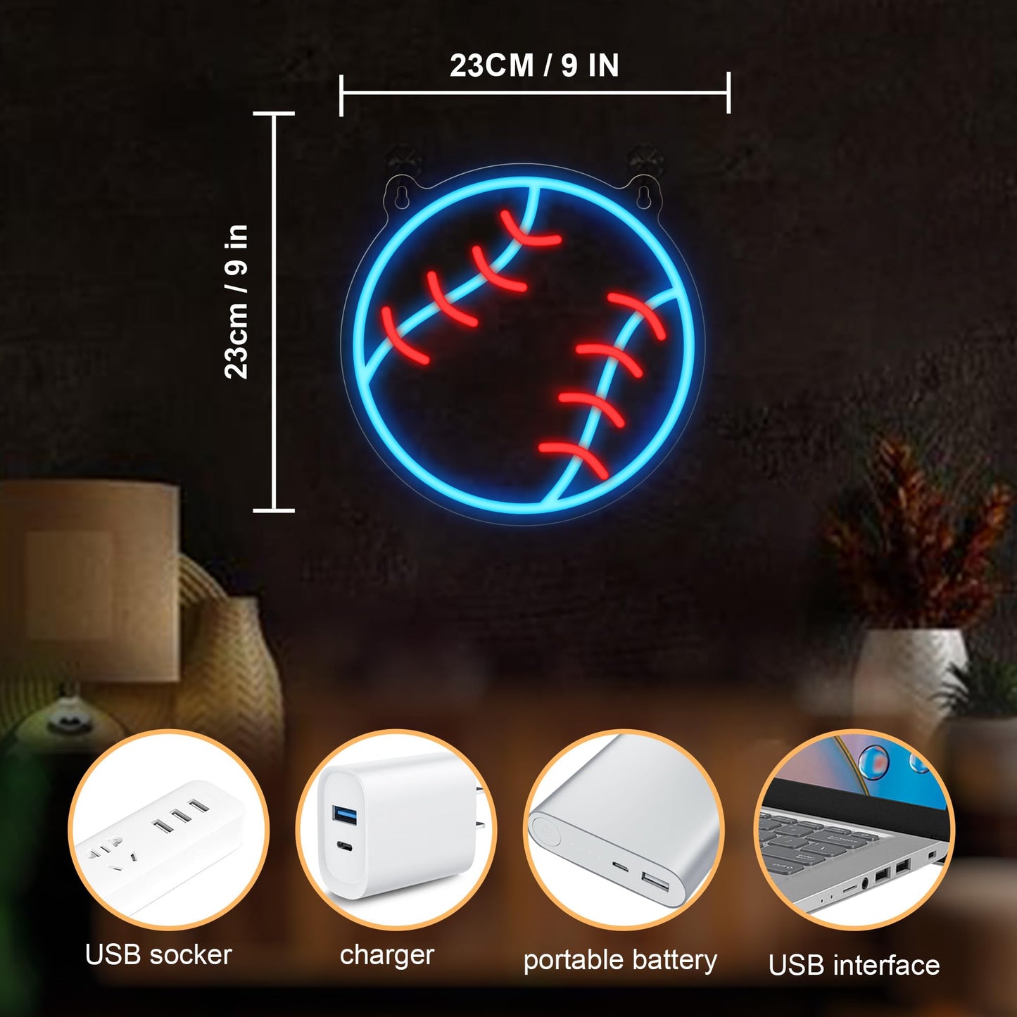 CoolGift Mart Baseball Neon Sign - Dimmable Sport Wall Decor with USB Power, Unique Gifts for Men & Boys 8-12, LED Bedroom Lights for Man Cave College Dorm Baseball Fan Accessories