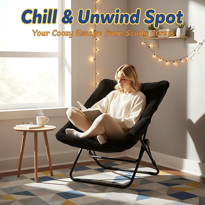 Givjoy Comfy Folded Chair, Soft Faux Fur Oversized Folding Chair, Flexible Lounge Lazy Chair for Kids Girls Teens Adults, Moon Chair for Dorm Rooms, Bedroom, Living Room