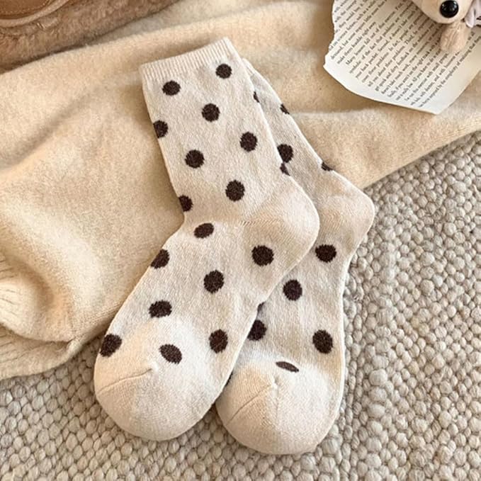 Wool Socks for Women Warm Winter Socks Knit Crew Calf Hiking Boot Sock Stocking Stuffers Gifts (Beige)