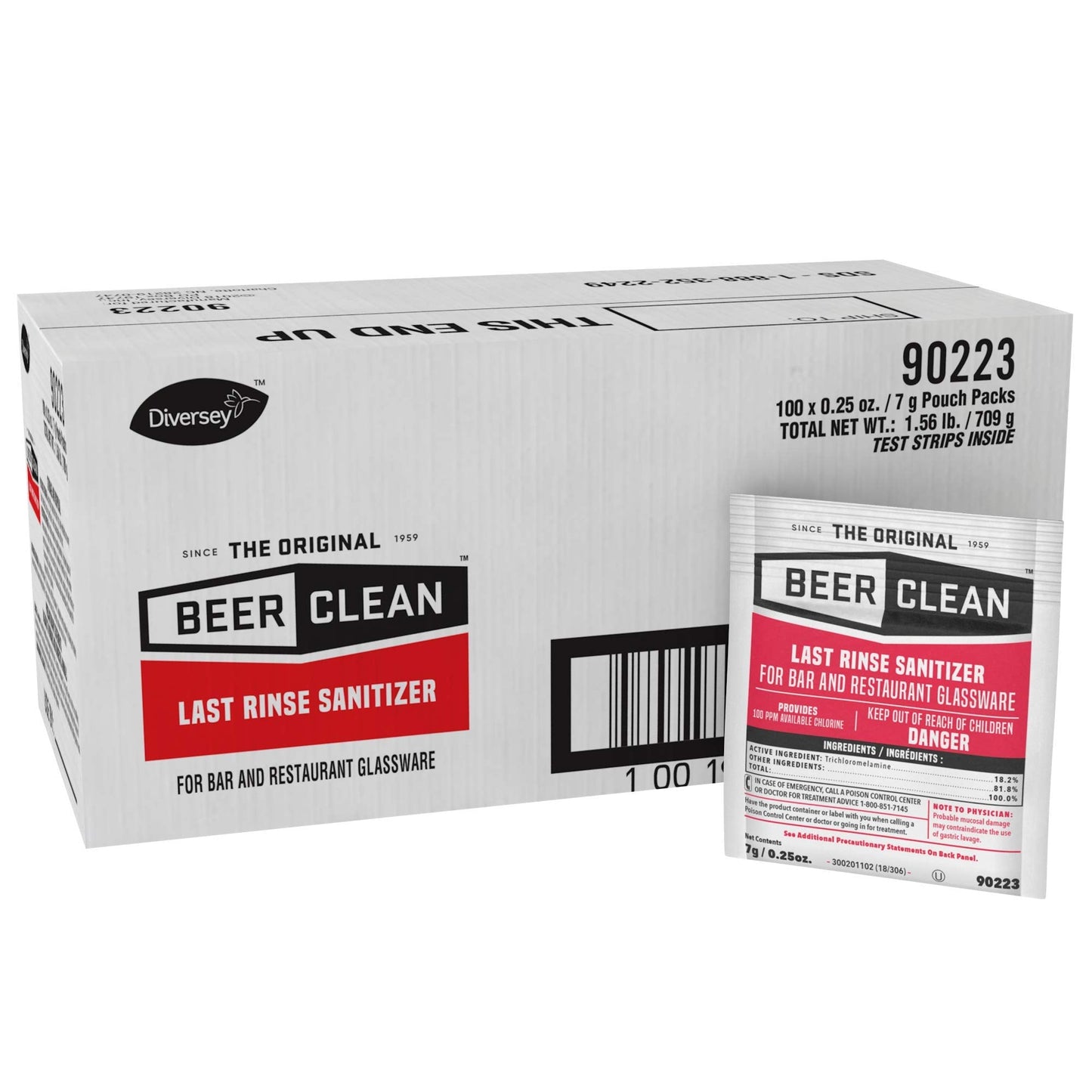 Diversey-90223 Beer Clean Last Rinse Glass Sanitizer, .25oz Powder Packet (100 Pack)