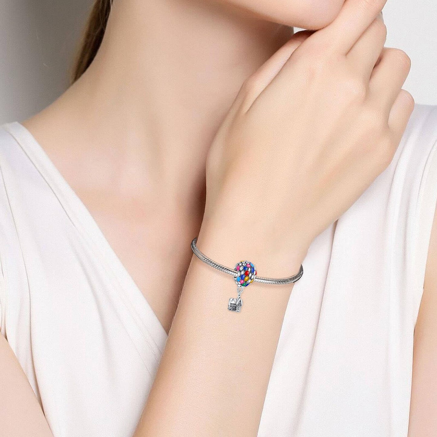 VALGACLS Up Charms Hot Air Balloon Charm for Bracelet Necklace 925 Sterling Silver Charm Up House Charms for Women