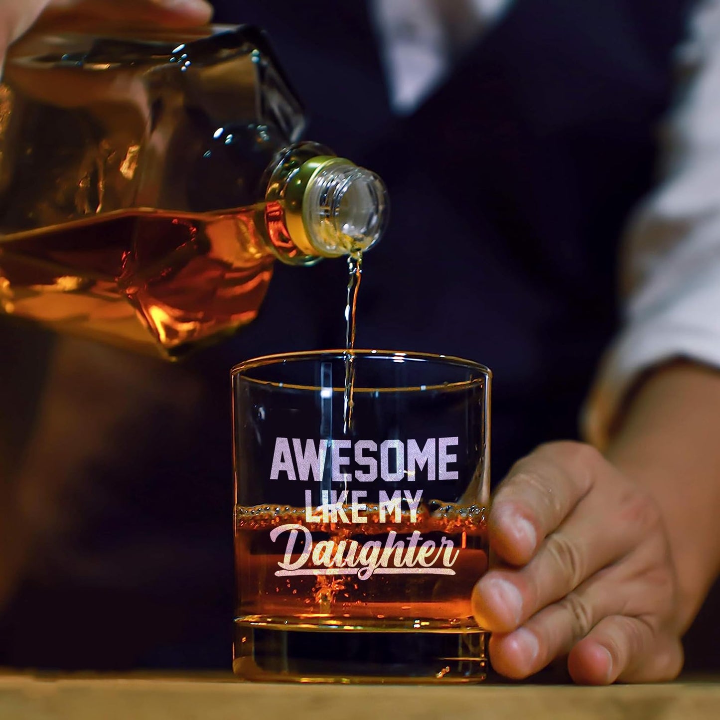 MINIVINE Dad Gifts From Daughter for Fathers Day - Cool Fathers Day Presents - Funny Birthday Gifts for New Girl Dad - Awesome Like My Daughter 10oz Whiskey Rock Glass
