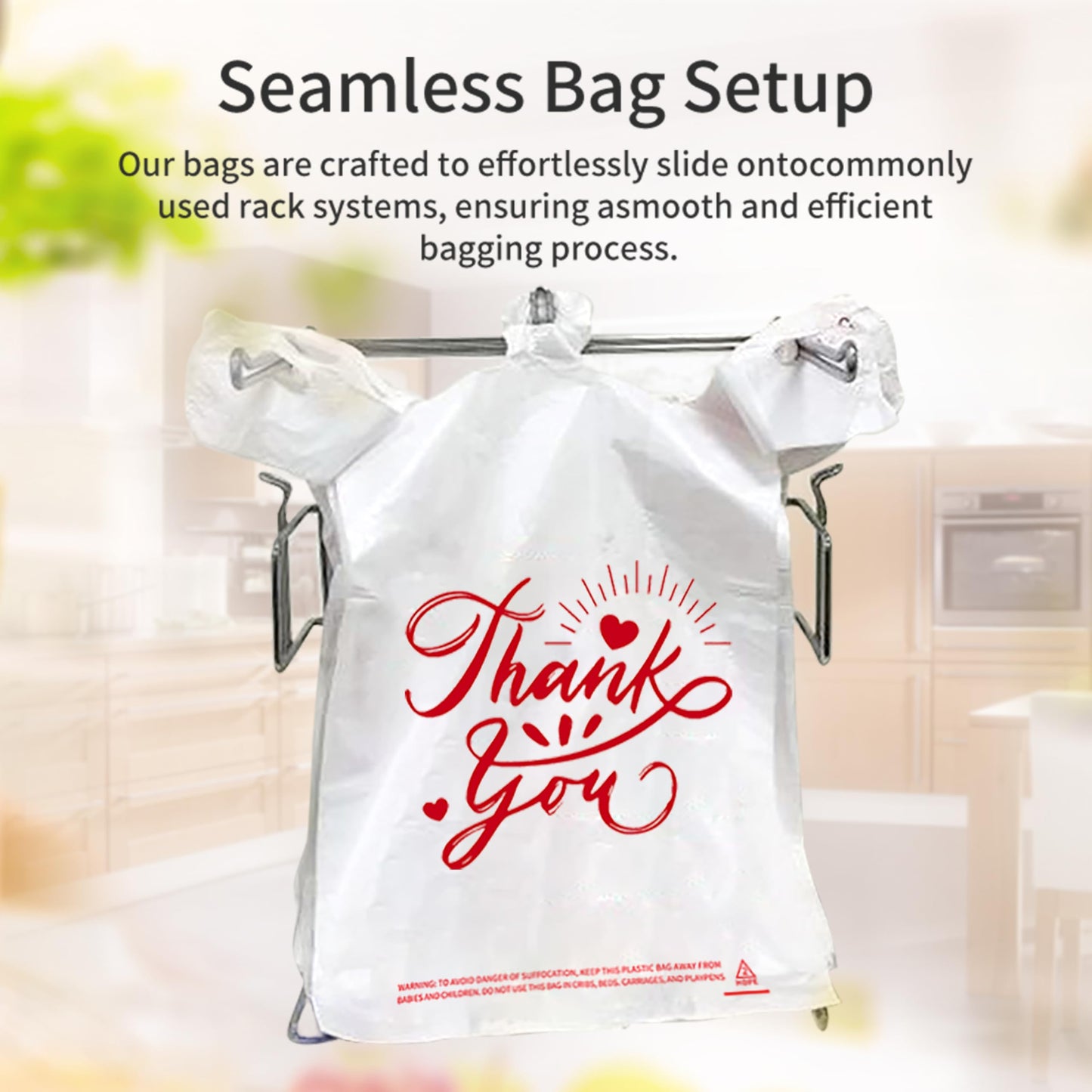 TGEONIX 300 Pack Upgraded White Thank You T-Shirt Bags - 11.5"x6.5"x21" Reusable Grocery Bags with Handles, Eco-Friendly Retail Packaging for Supermarket & Small Business