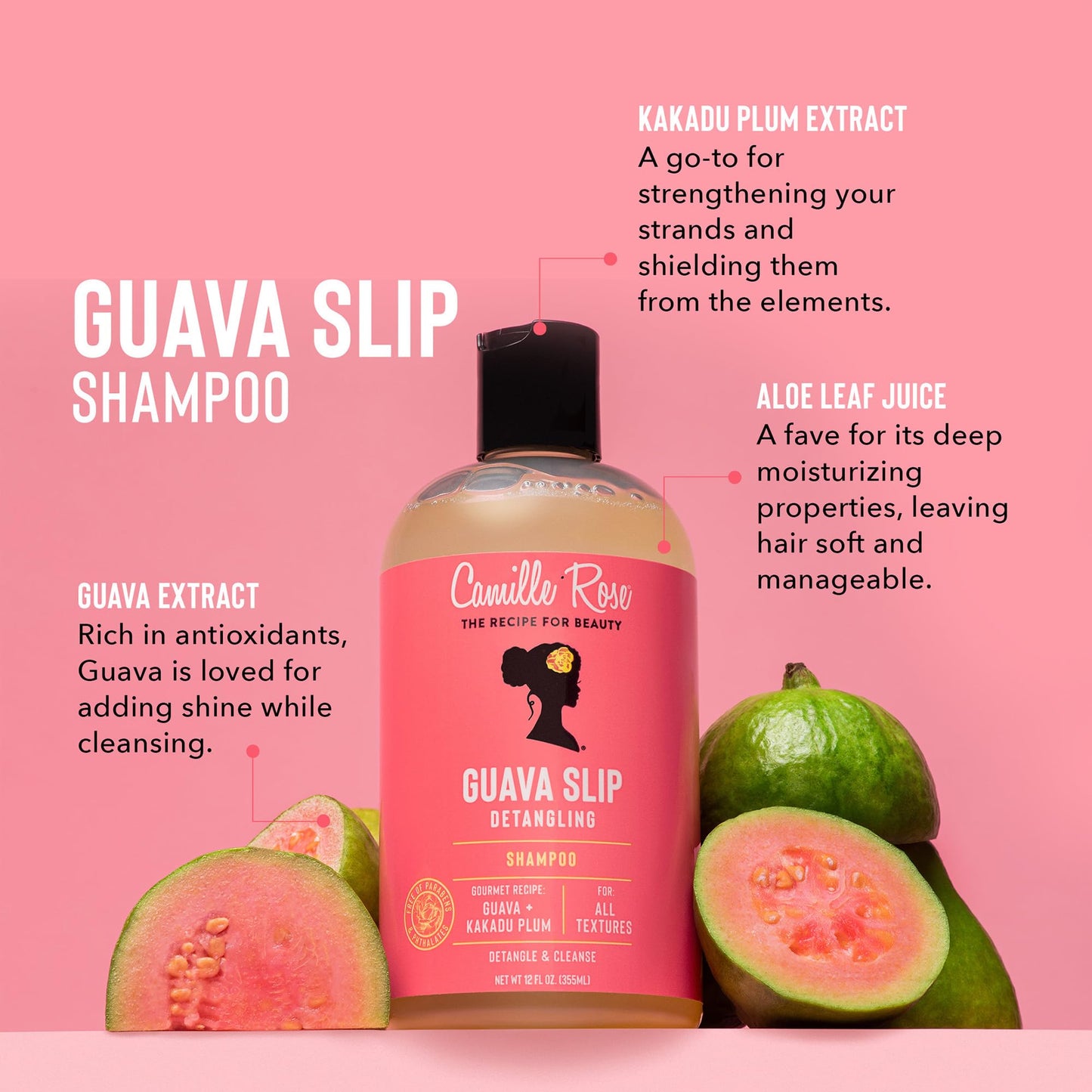 Camille Rose Guava Slip Detangling Shampoo, with Guava, Kakadu Plum and Avocado Oil to Detangle, Cleanse and Hydrate, for All Ha