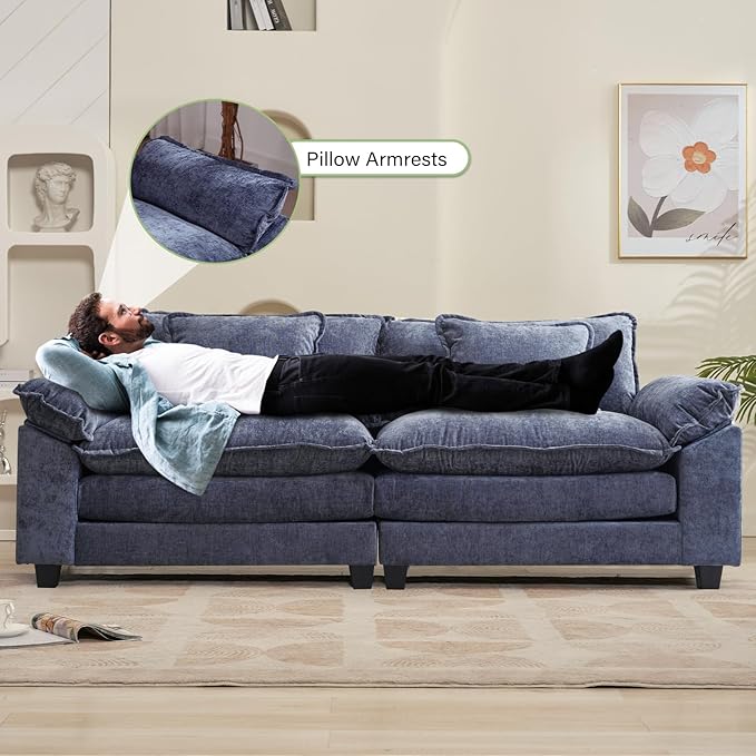 Oprisen 86" Modular Sectional Sofa, Comfy Cloud Couch Sectional Sofa, Chenille Sofa Sleeper Deep Seat Sofa with Throw Pillows for Living Room (Blue, 86"- Loveseat)