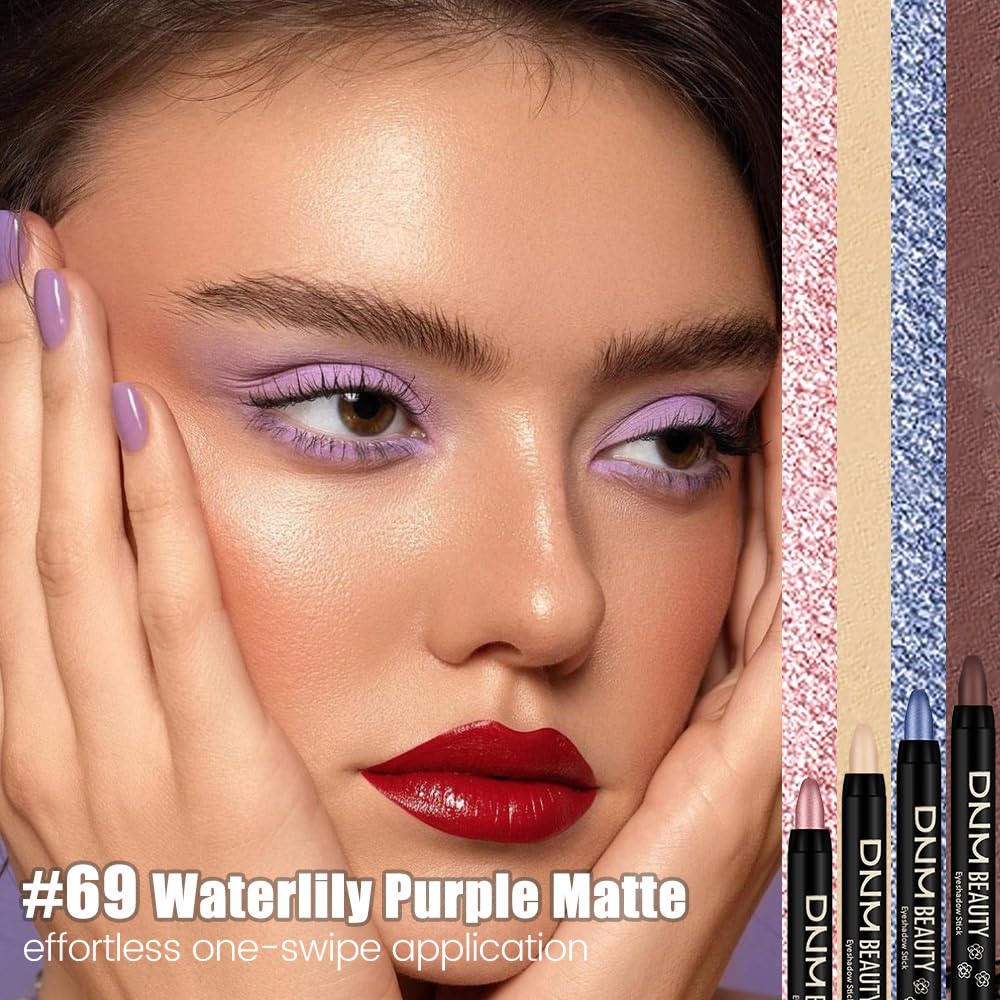 evpct Lavender Purple Matte Cream Eye Shadow Sticks Brightener Pencils for Women, Purple Silky Eyeshadow Applicator Stick Pen Wa