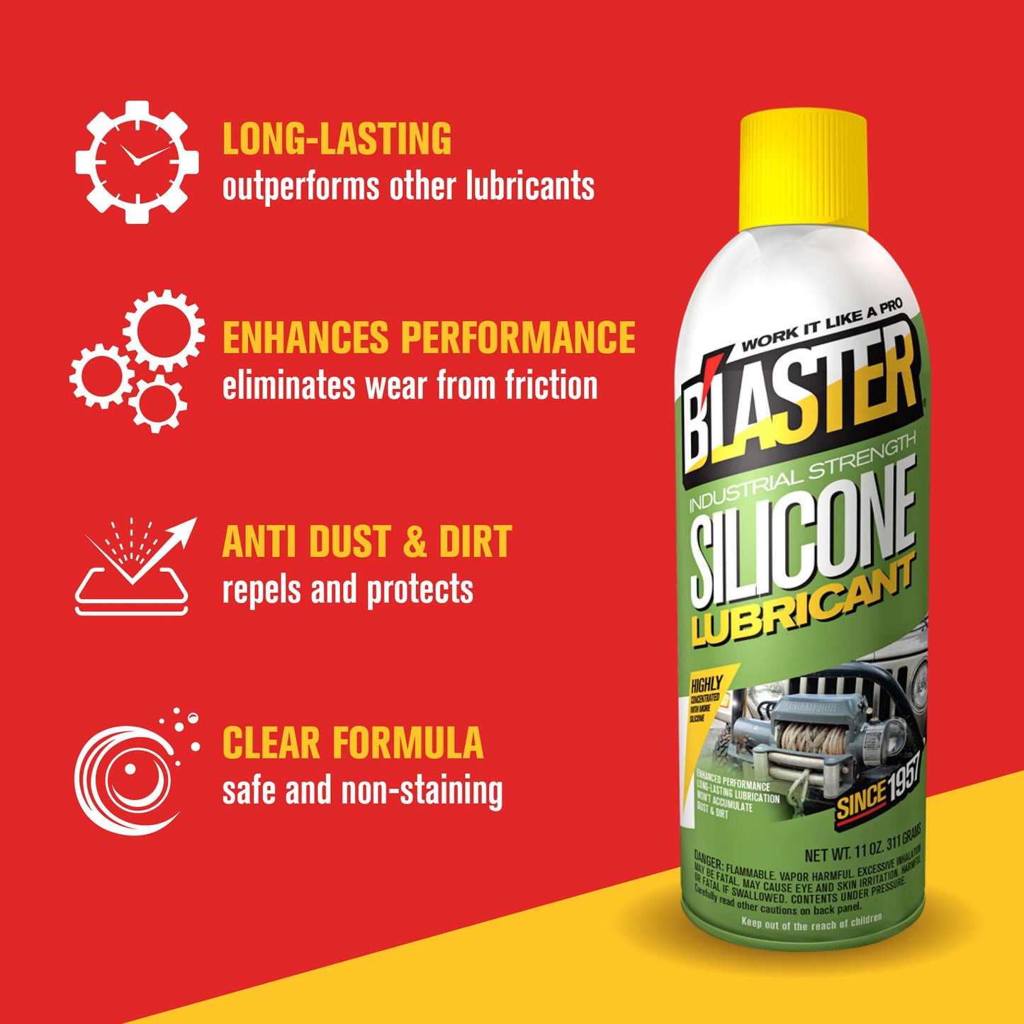 B’Laster Silicone Lubricant Spray – Non-Staining Silicone Spray for Metal Parts – Long-Lasting Protection, Reduces Friction & Wear – Works on Metal, Rubber & Plastic – 11 oz (Case of 12)