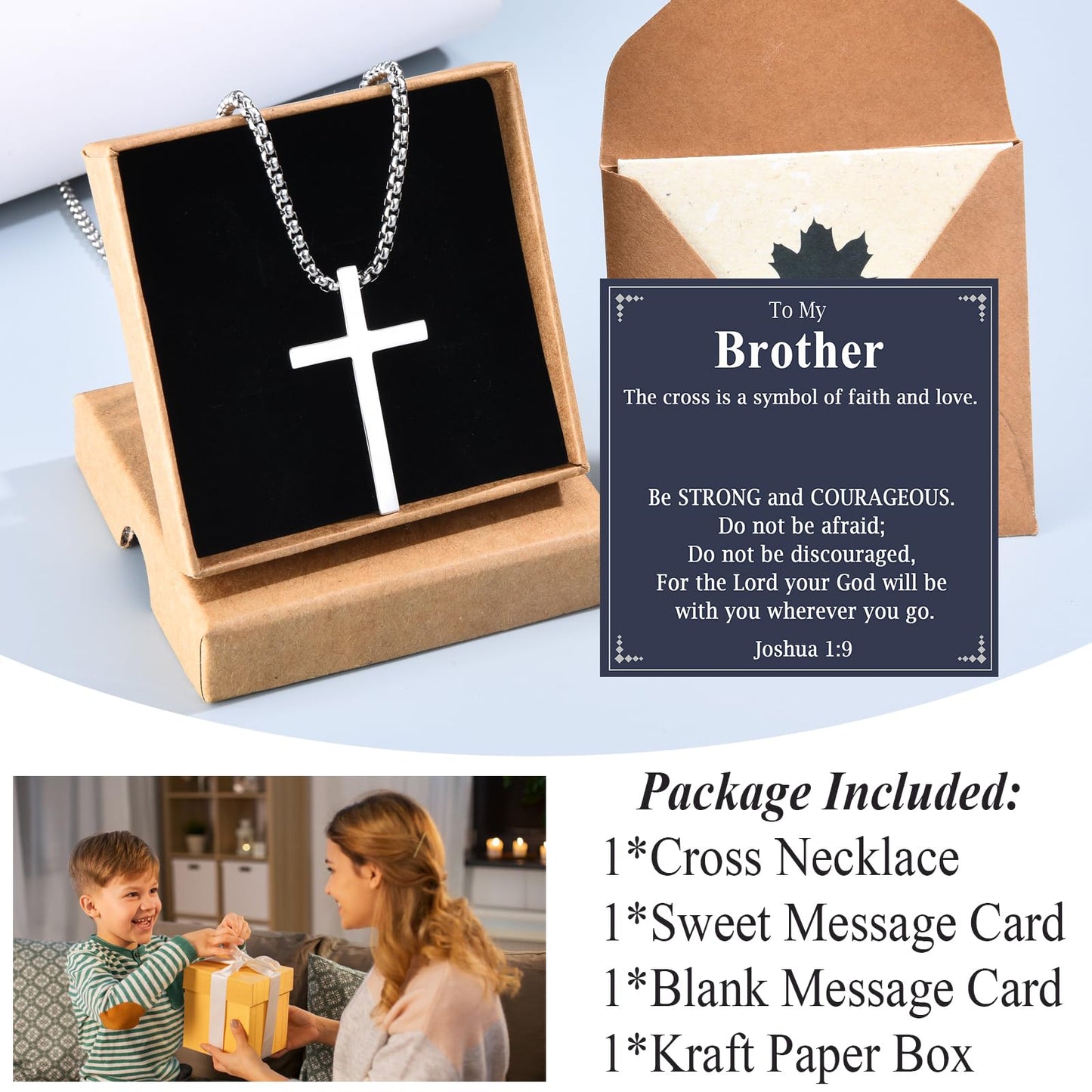 OAVOOK Cross Necklace Gifts for Brother from Sister Christian Gift for Teen Boys on Birthday Christmas Fathers Day Graduation
