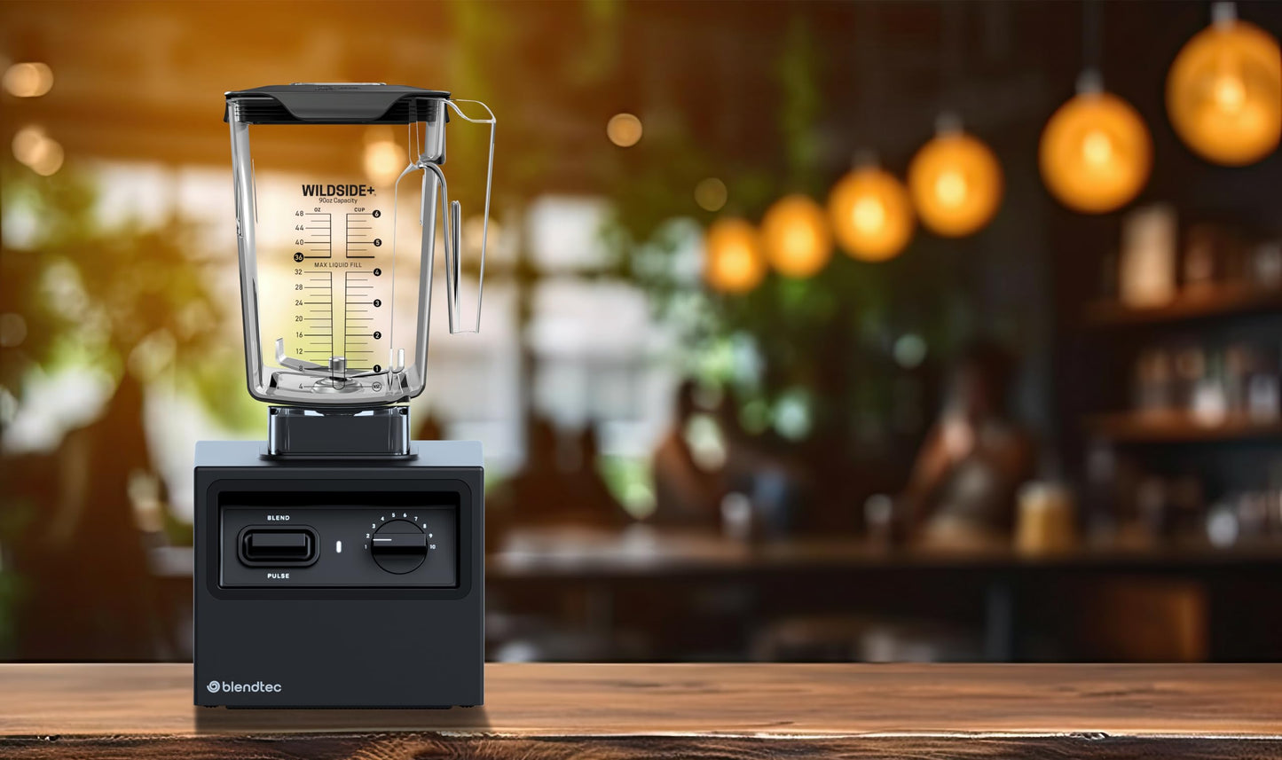 Blendtec Bar Blender Commercial Grade with 90oz Total Capacity Wildside+ Jar with cone lid – Easy to use with powerful motor for smooth textures - Black