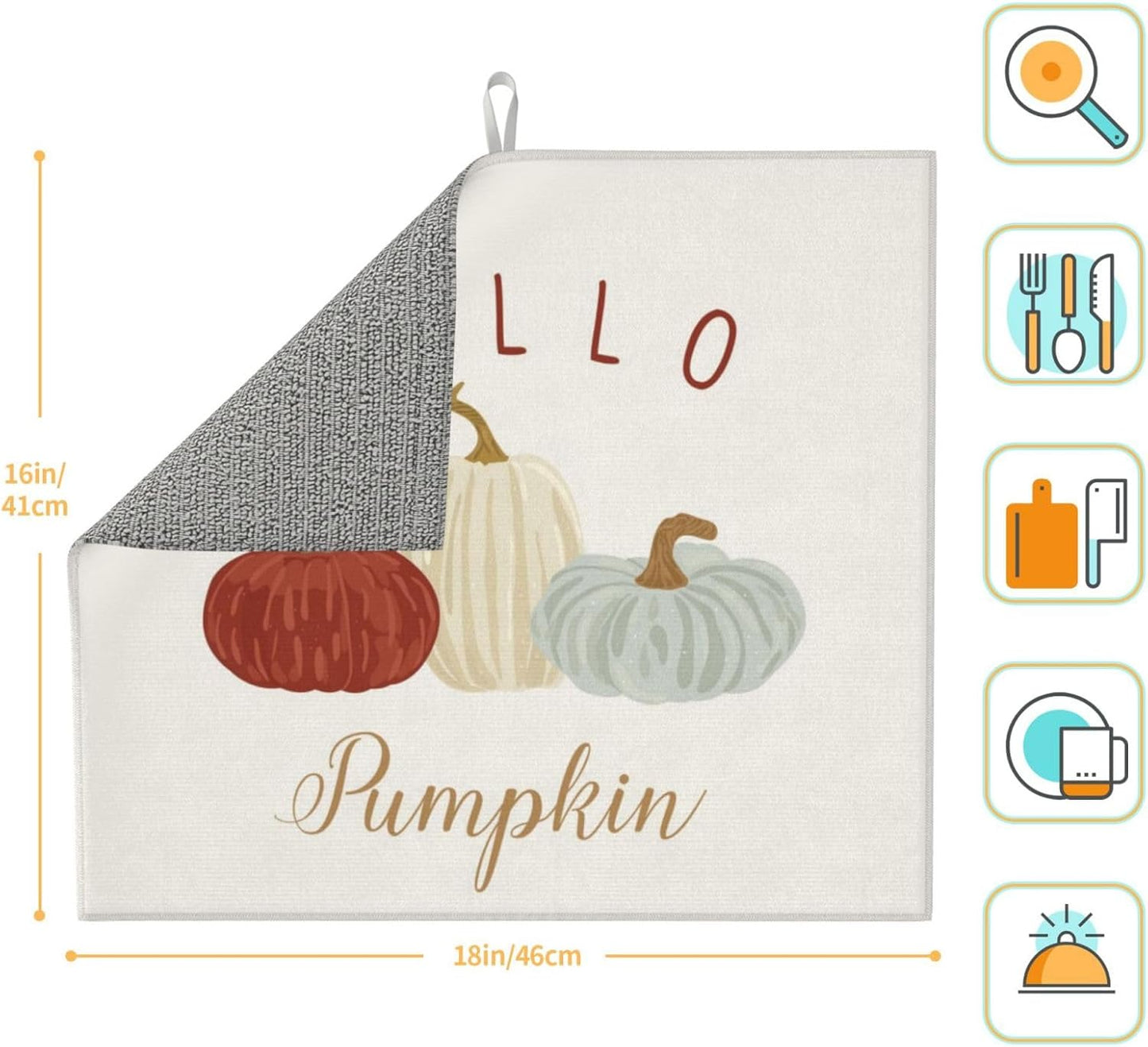 Dish Drying Mat Pumpkin Thanksgiving Autumn for Kitchen Counter Absorbent 16x18 Inch Microfiber Dishes Plate Glass Dry Draining Pad Reversible Washable