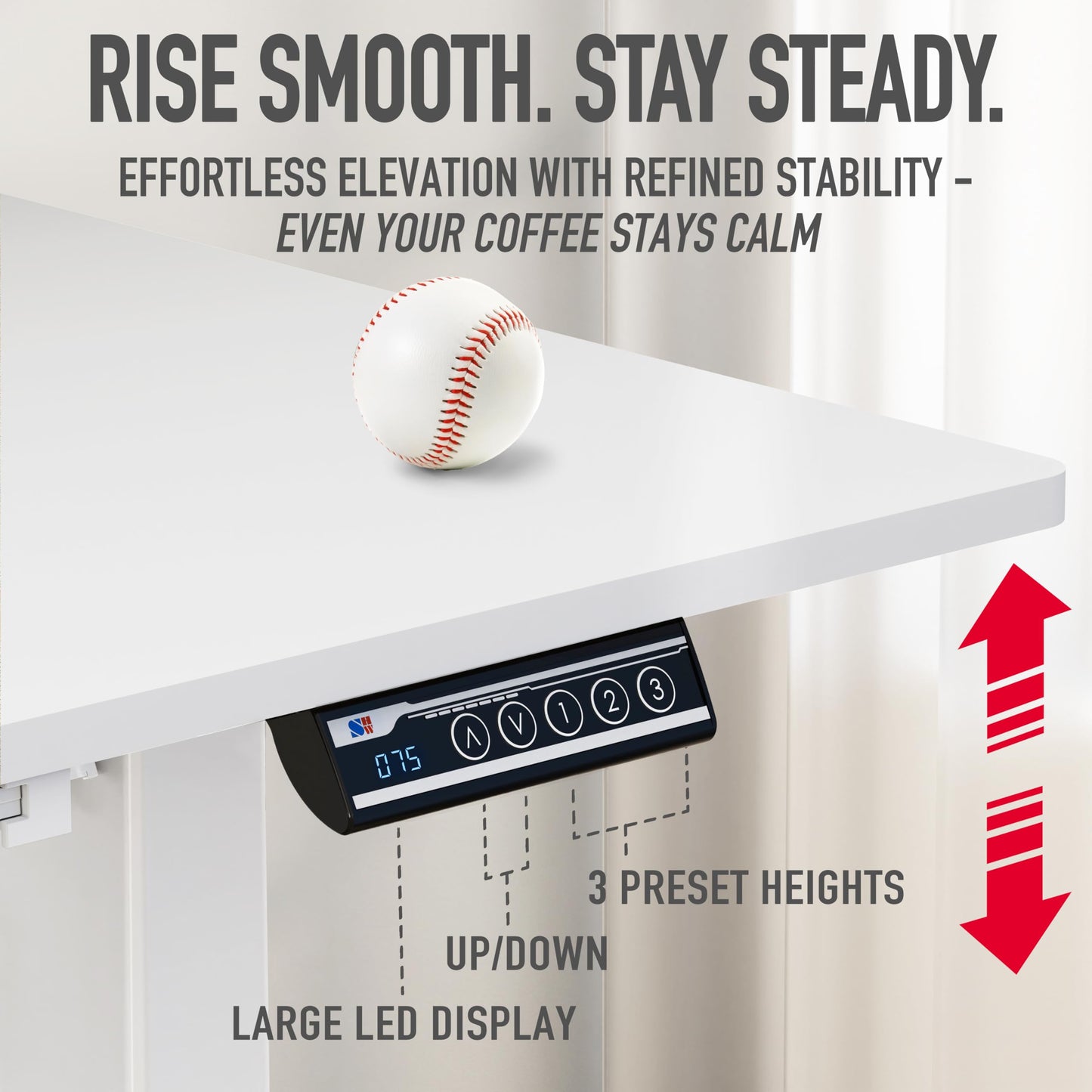 SHW 40-Inch Mobile Electric Height Adjustable Sit to Stand Desk with Drawer, Hanging Hooks and Cable Management, White