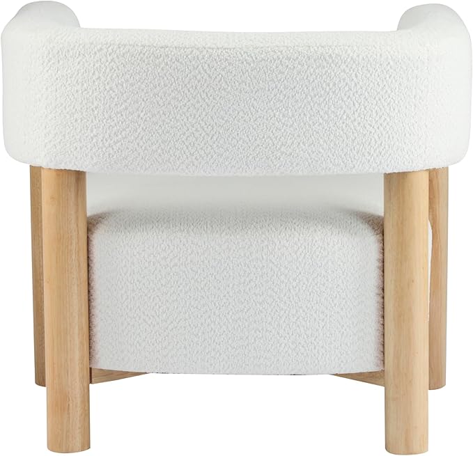 Christopher Knight Home Carly Low Profile Accent Chair, Round Backrest Side Chair, Living Room Armchair with Boucle Fabric Cushion, Comfy Reading Chair for Bedroom, Wooden Single Lounge Sofa, White