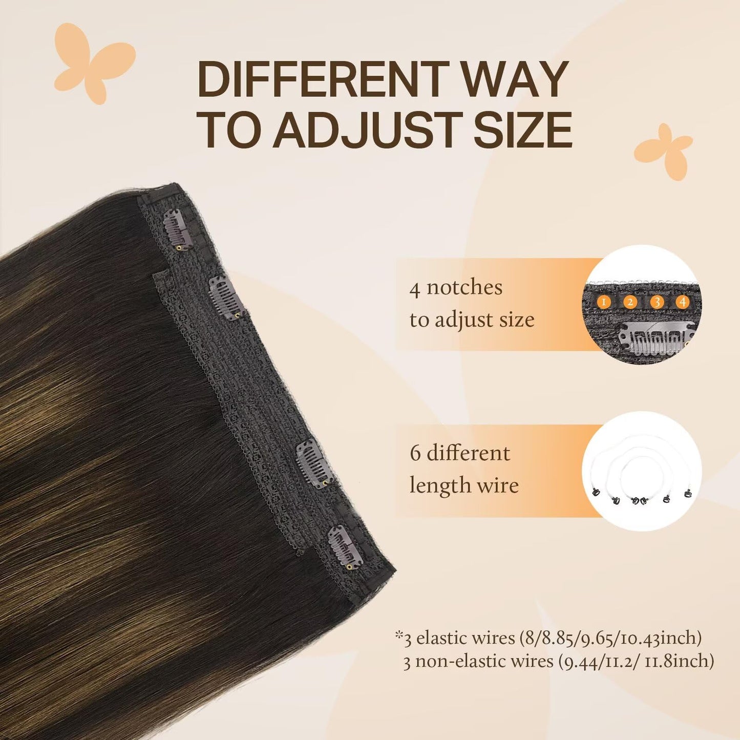DOORES Wire Hair Extensions Human Hair, Balayage Light Blonde Highlighted Golden Blonde 120g 22 Inch, Wire Hair Extensions Fish