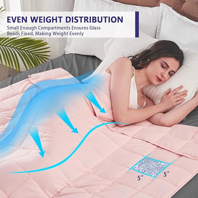 yescool Weighted Blanket for Adults (25 lbs, 60" x 80", Pink) Cooling Heavy Blanket for Sleeping Perfect for 240-260 lbs, Queen Size Breathable Blanket with Premium Glass Bead, Machine Washable